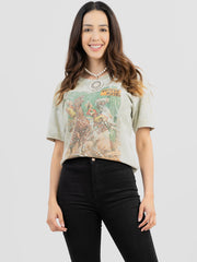 Delila Women Rhinestones Mineral Washed Rodeo Print Tee - Montana West World
