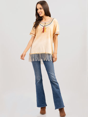 Delila Women’s Fringed Lace collar With Tassel Tee - Montana West World