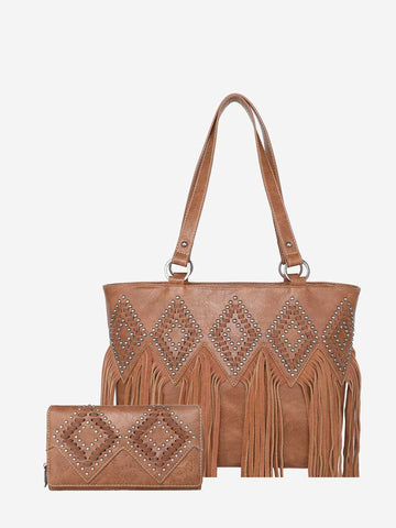 Trinity Ranch Genuine Leather Fringe Concealed Carry Tote - Montana West World