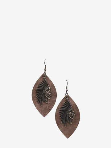 Montana West Leaf Shape Indian Head Earrings - Montana West World