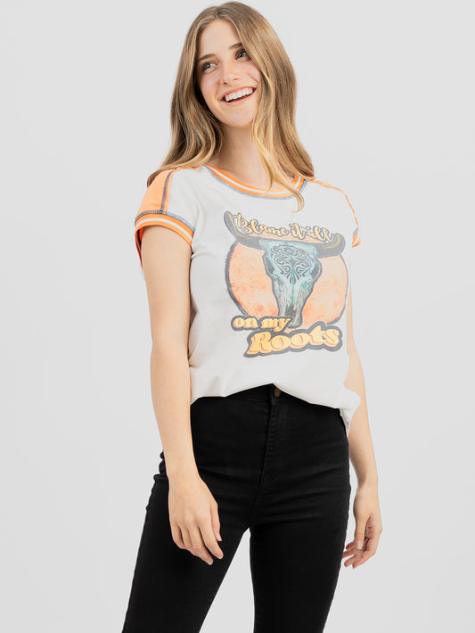 Delila Women's Mineral Wash Cow Skull Graphic Short Sleeve Tee - Montana West World