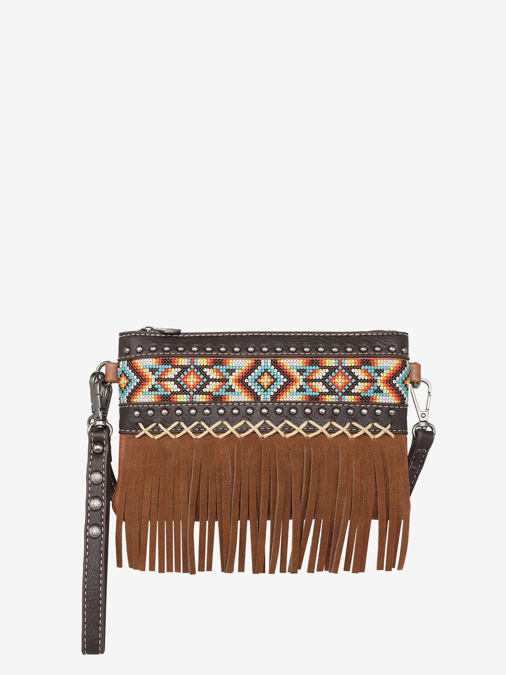 Montana West Embroidered Aztec Fringe Crossbody Wristlet - Montana West World
