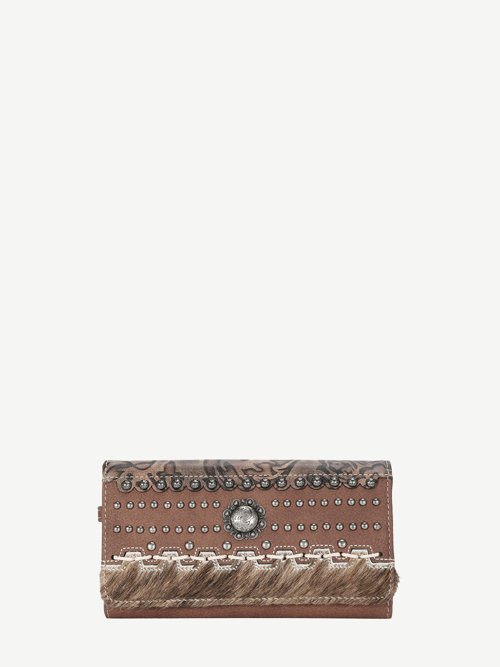 Trinity Ranch Hair-On Cowhide Embossed Floral Concho Wallet - Montana West World