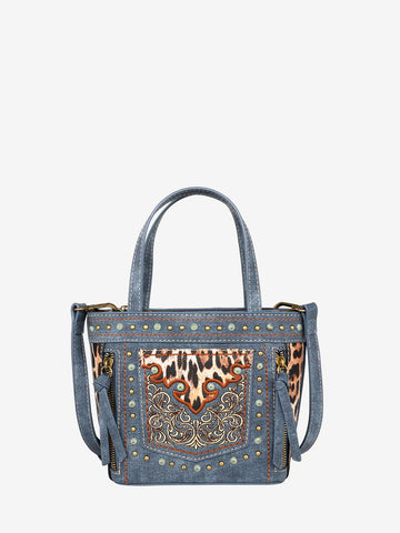 Montana West Embroidered Floral Leopard Crossbody Mini Tote - Montana West World