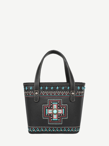 Montana West Embroidered Cross Concho Crossbody Mini Tote - Montana West World