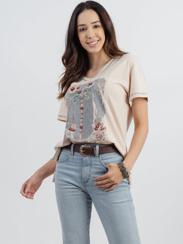 Delila Women’s Washed Western Jacket Print Tee - Montana West World