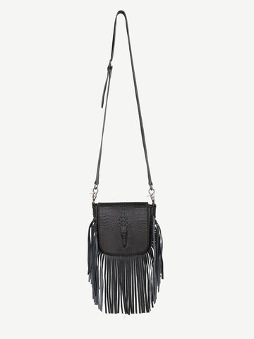 Montana West Genuine Leather Embossed Fringe Crossbody - Montana West World