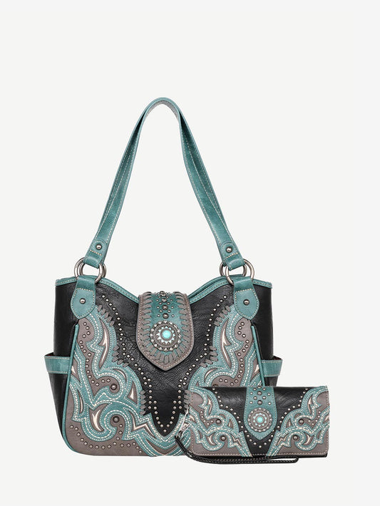 Women's Studded Cross Rhinestone Western Purse Wallet Set -Blue/Cam:  Handbags: Amazon.com