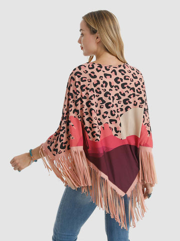 Montana West Pink Desert Sunset Print Fringe Poncho - Montana West World