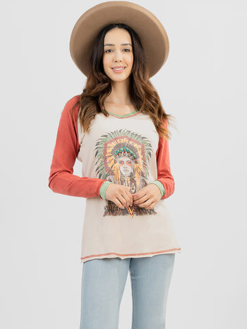 Delila Women Tribal Queen Studded Long Sleeve Tee - Montana West World