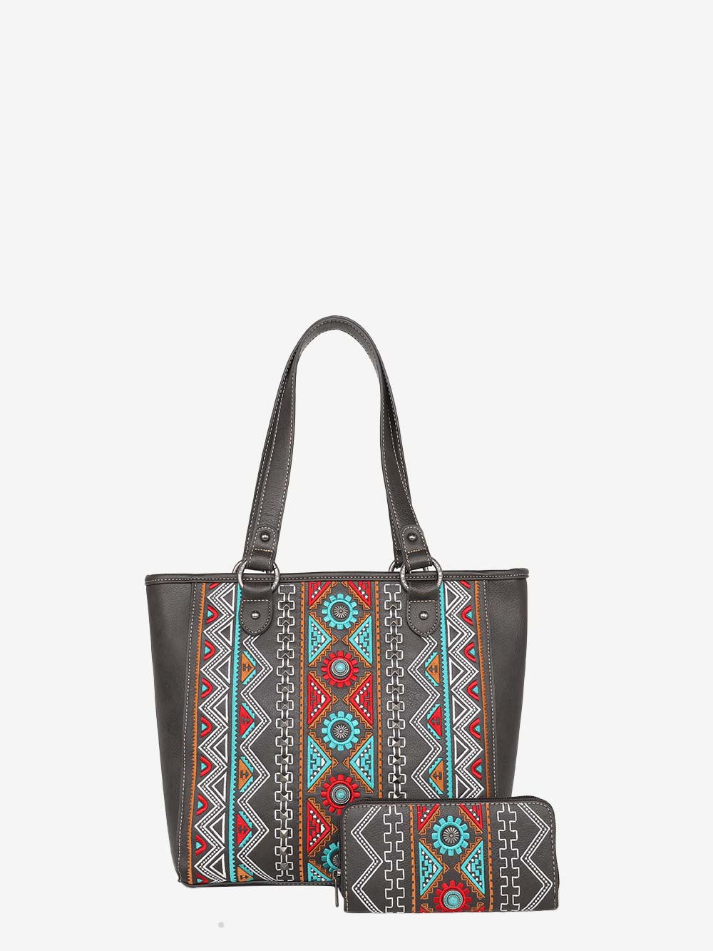 American Bling Coffee Embroidered Tribal Tote and Wallet Set - Montana West World