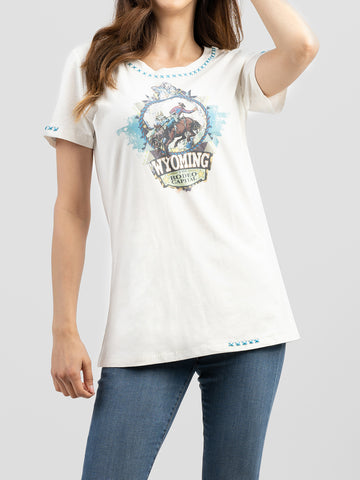 Delila Women Washed Wyoming Rodeo Capttal Tee - Montana West World