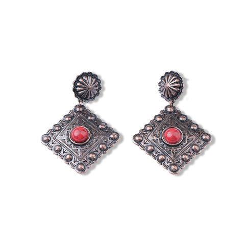 Montana West Red Stone Bronze Rhombus Earrings - Montana West World