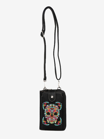 Montana West Embroidered Sugar Skull Crossbody Phone Bag - Montana West World