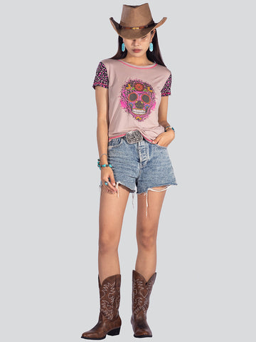 American Bling Women Sugar Skull Short Sleeve Shirt - Montana West World