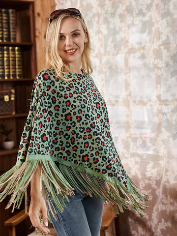 Montana West Turquoise Leopard Fringe Poncho - Montana West World