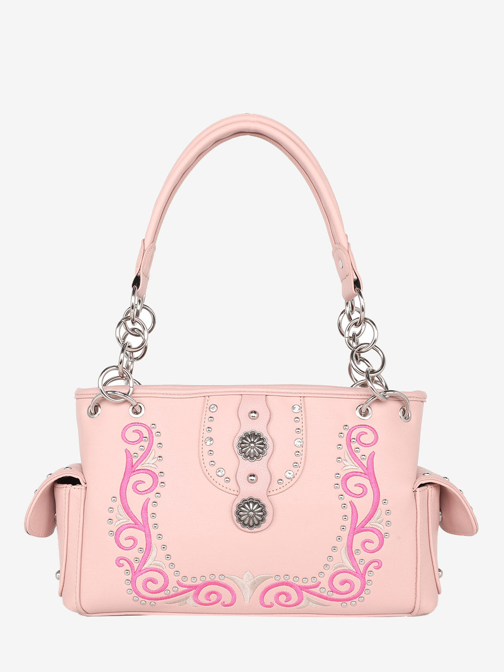American Bling Pink Embroidered Floral Satchel and Wallet Set - Montana West World