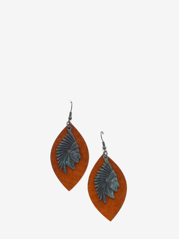 Montana West Leaf Shape Indian Head Earrings - Montana West World