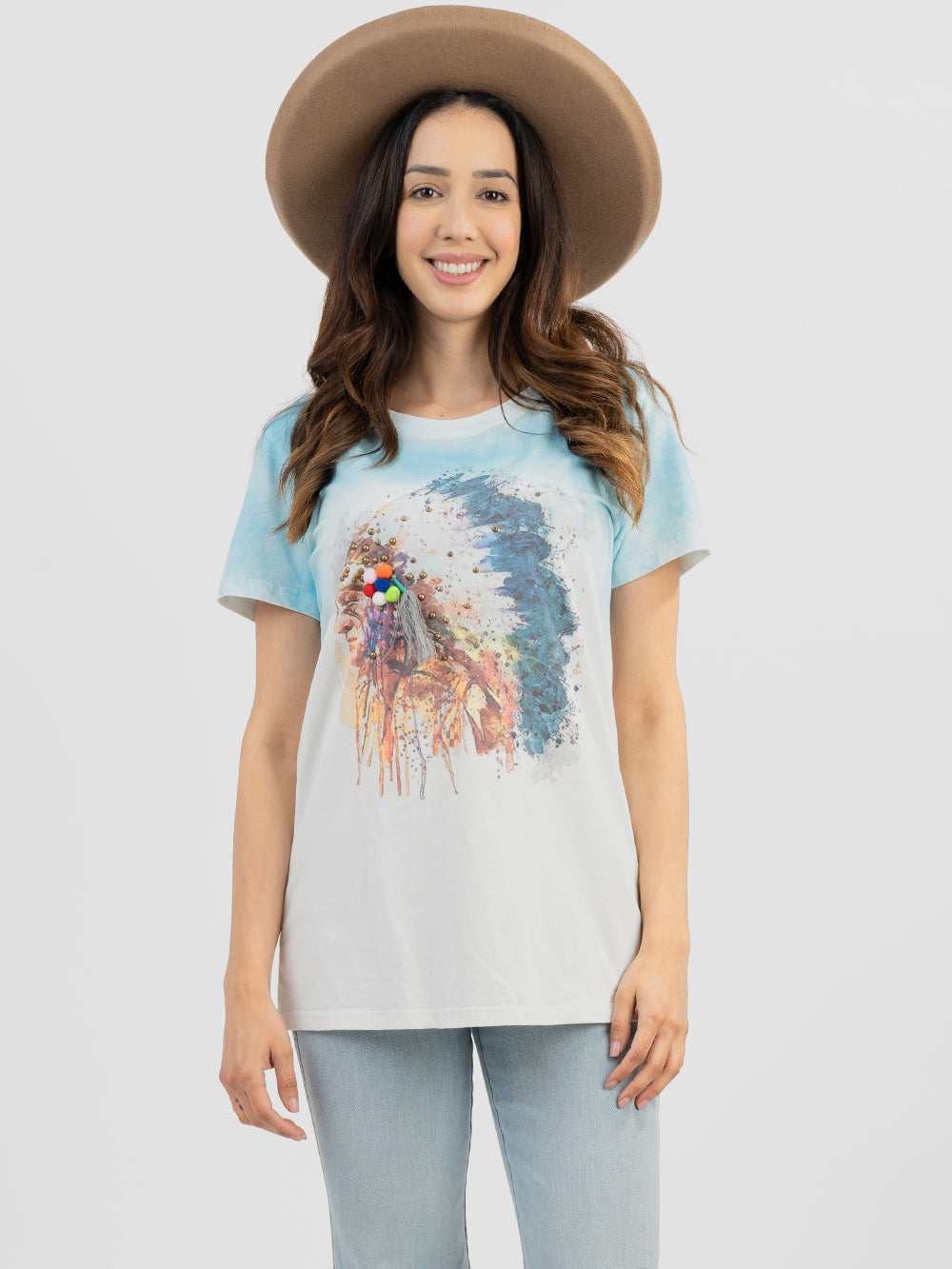 Delila Women's Mineral Wash Tribe Graphic Short Sleeve Tee - Montana West World