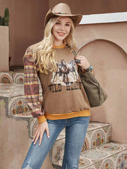 American Bling Horse Graphic Patchwork Aztec Sweatshirt - Montana West World