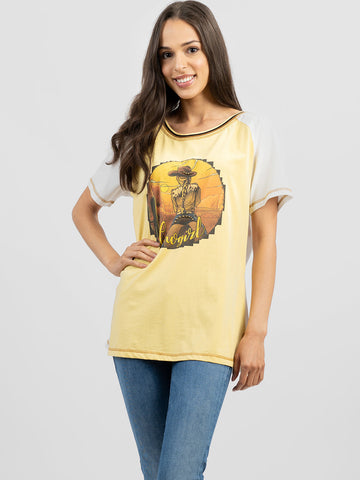 Delila Women Cowgirl Graphic Round Neck Short Sleeve Tee - Montana West World