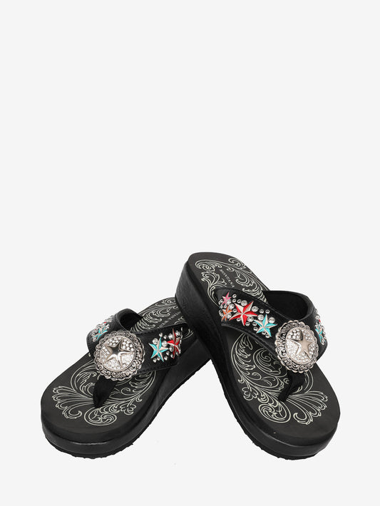Montana West Embroidered Star Concho Flip Flops - Montana West World