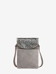 Montana West Floral Tooled Genuine Leather Concho Belt Loop Crossbody Phone Holster Pouch - Montana West World