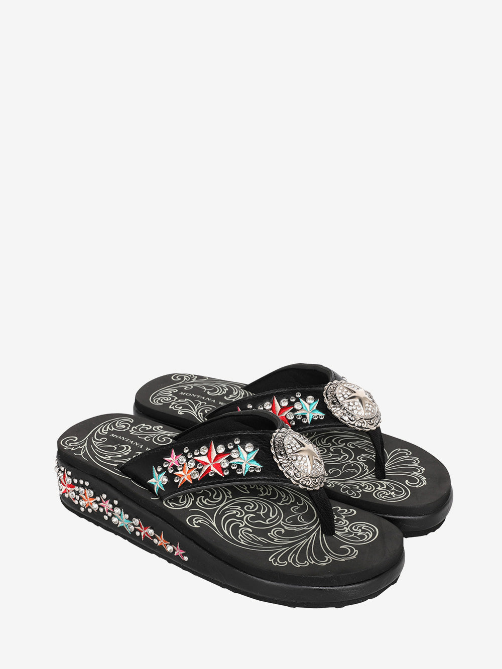 Montana West Embroidered Star Concho Flip Flops - Montana West World