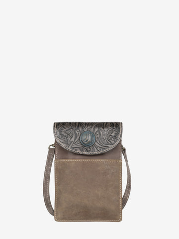 Montana West Floral Tooled Genuine Leather Belt Loop Multi-function Crossbody Phone Holster Pouch - Montana West World