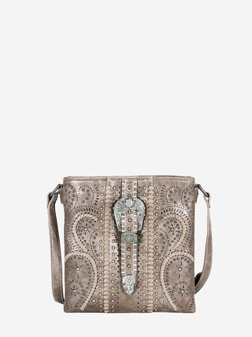 Montana West Antique Silver Floral Buckle Whipstitch Crossbody Bag - Montana West World