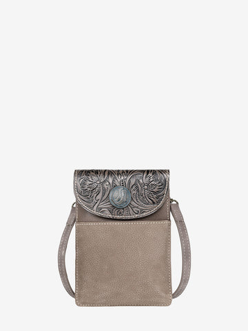 Montana West Floral Tooled Genuine Leather Belt Loop Multi-function Crossbody Phone Holster Pouch - Montana West World