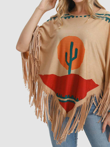 Montana West Cactus Fringe Poncho - Montana West World