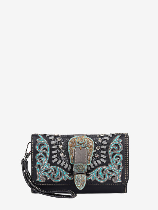 Montana West Floral Embroidered Buckle Crossbody Wallet - Montana West World