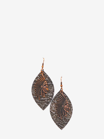 Montana West Leaf Shape Indian Head Earrings - Montana West World