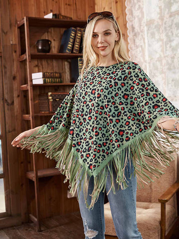 Montana West Turquoise Leopard Fringe Poncho - Montana West World