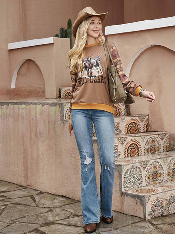 American Bling Horse Graphic Patchwork Aztec Sweatshirt - Montana West World