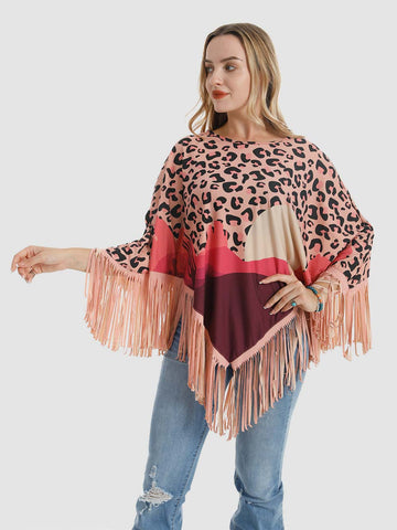 Montana West Pink Desert Sunset Print Fringe Poncho - Montana West World