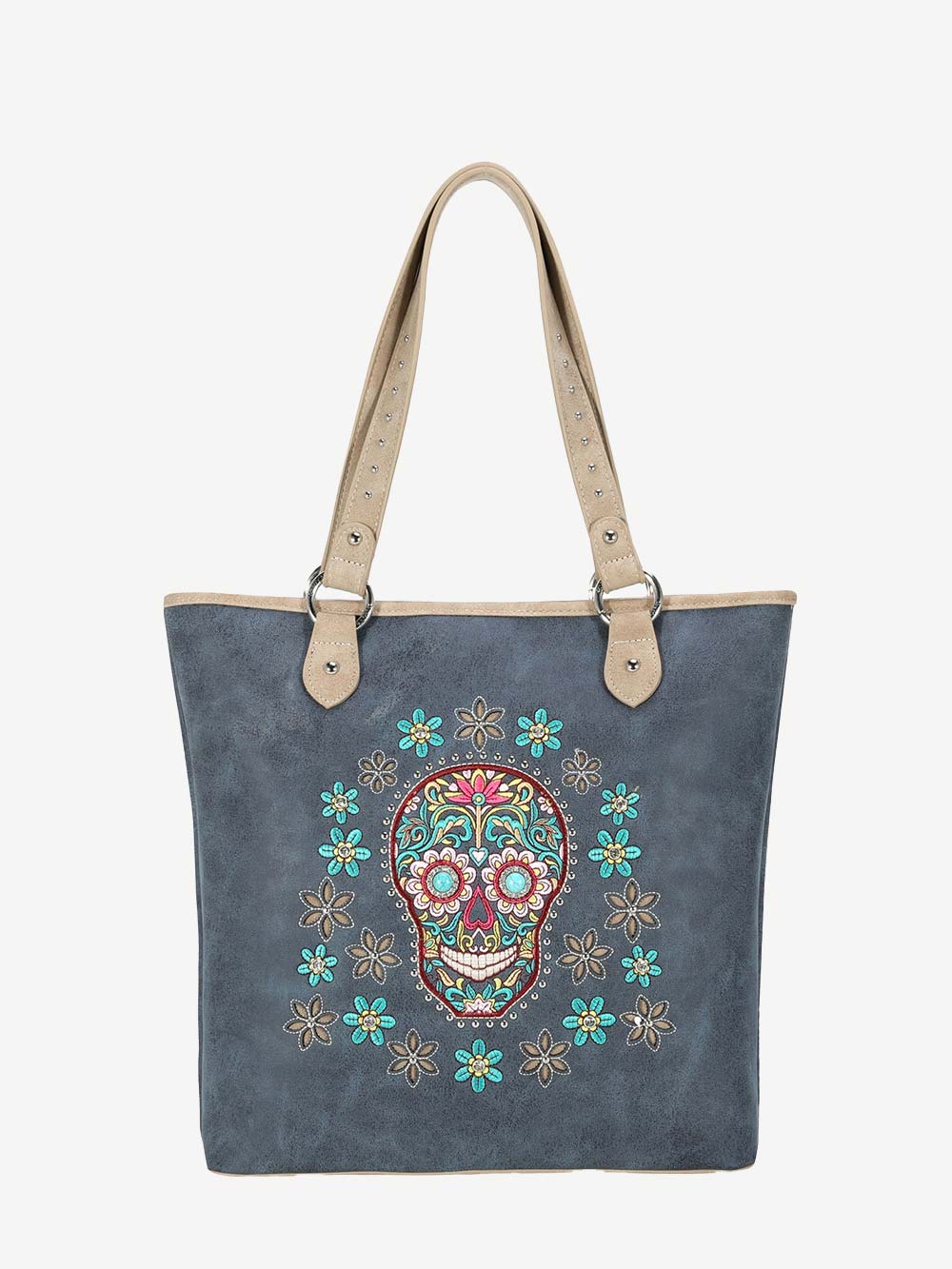 The Skull Bag with Wallet  Leather Skull Tote Purse Rivet 