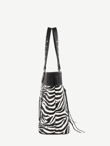 Montana West Animal Print Leather Tassel Concealed Carry Wide Tote - Montana West World