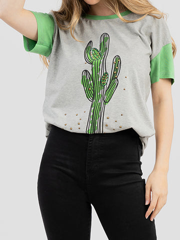 Delila Women's Mineral Wash Saguaro Graphic Short Sleeve Tee - Montana West World