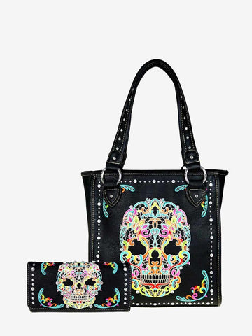 Montana West Sugar Skull Concealed Carry Tote Set - Montana West World