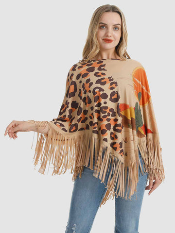 Montana West Leopard Desert Fringe Poncho - Montana West World