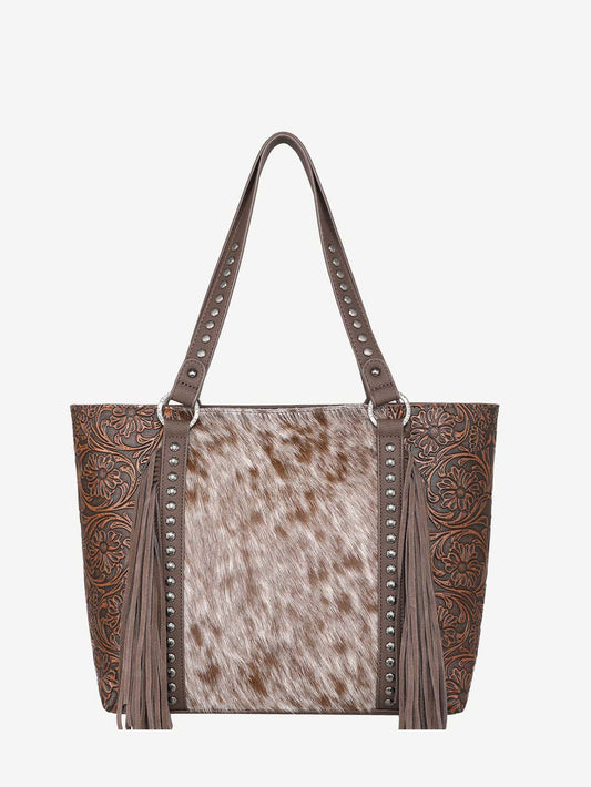 Trinity Ranch Leather Fringe Floral Embossed Concealed Carry Tote - Montana West World
