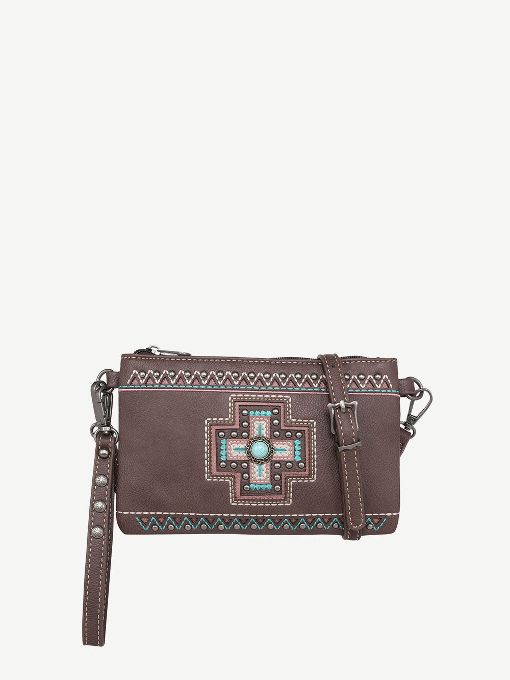 Montana West Embroidered Cross Concho Crossbody Wristlet - Montana West World
