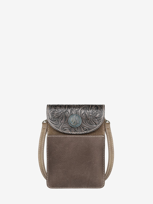 Montana West Floral Tooled Genuine Leather Belt Loop Multi-function Crossbody Phone Holster Pouch - Montana West World