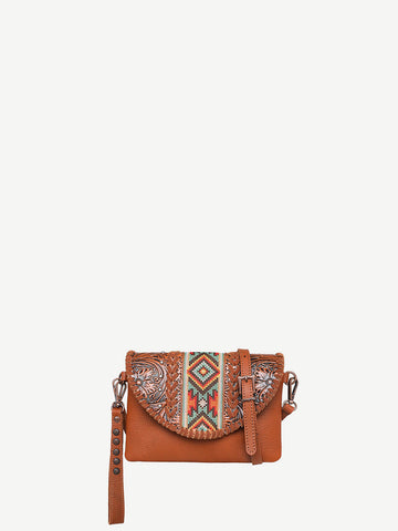 Montana West Real Leather Tooled Crossbody Clutch - Montana West World