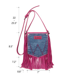 Wrangler Hot Pink Leather Fringe Jean Denim Pocket Crossbody - Montana West World