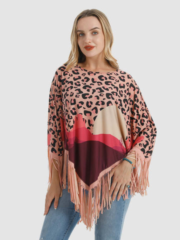 Montana West Pink Desert Sunset Print Fringe Poncho - Montana West World