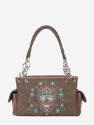 Montana West Embroidered Sugar Skull Concealed Carry Satchel - Montana West World