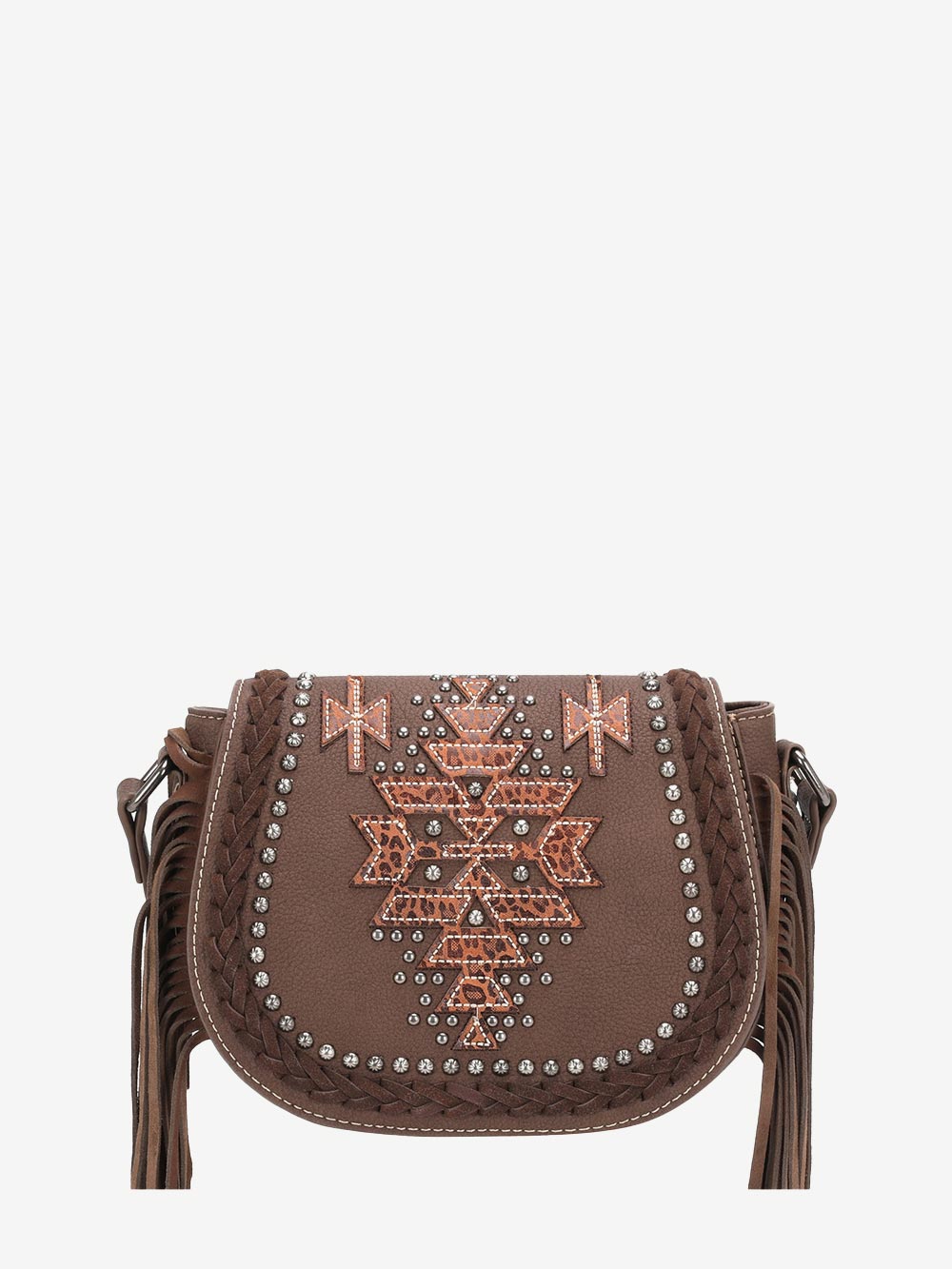Montana West Geometric Aztec Leather Fringe Crossbody Bag - Montana West World